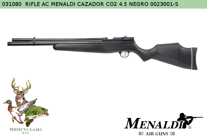Rifle Aire Comprimido MENALDI Cazador CO2 4.5mm Negro 0023001-S - Código 031080
